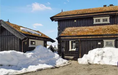 a couple of buildings with snow around them at Gorgeous Home In Rauland in Rauland