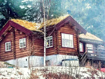 a log cabin with a grass roof on top of it at 6 person holiday home in HURDAL-By Traum in Hurdal