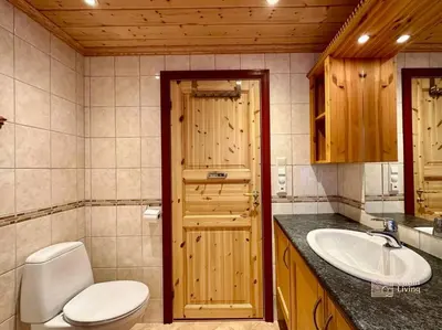 a bathroom with a toilet and a sink at Large cabin with Sjusjøens best view, sauna and ski in out in Ringsaker