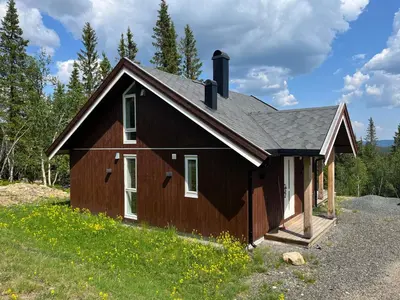 a brown house with a black roof at Sykkelhytte ved Slåtten i Synnfjellet in Nord Torpa