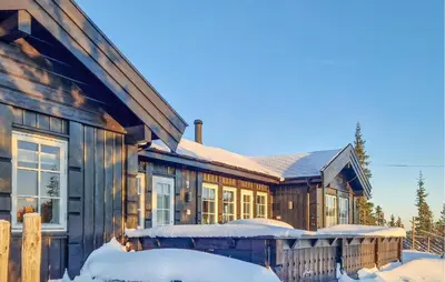 a house in the snow with snow at Beautiful Home In Sjusjøen With Sauna in Sjusjøen