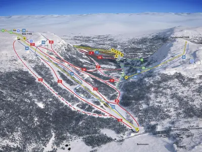 a map of a ski resort in the snow at Hovden Høyfjellsenter in Hovden
