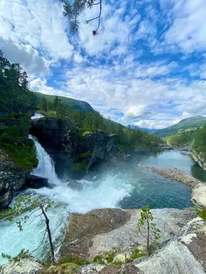 a view of a river with a waterfall at Three bedroom holiday house with jacuzzi in Bjorli , pets allowed in Bjorli