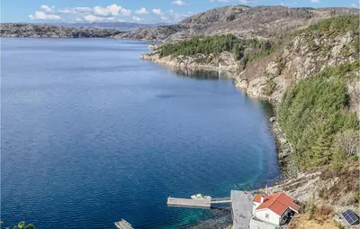 an aerial view of a large body of water at Stunning Home In Fitjar With Wifi in Fitjar