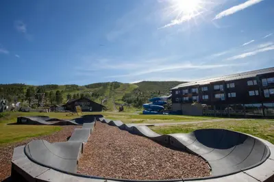 a row of skateboards in a skate park at Stay in the heart of Geilo, walk to everything in Geilo