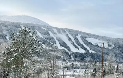 a snow covered hill with trees and a mountain at Awesome Home In Trysil With Wifi in Trysil
