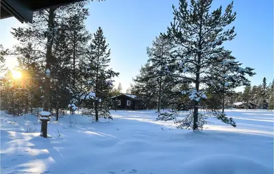 a snow covered yard with trees and a fire hydrant at 5 Bedroom Pet Friendly Home In Jordet in Jordet