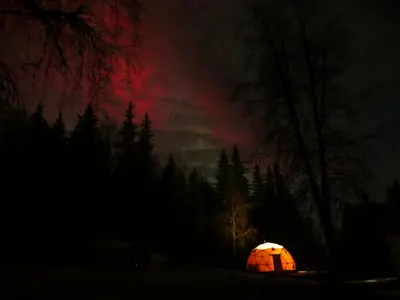 an orange pumpkin in a field at night at Dome Glamping with shared bathroom in Lillehammer