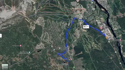 a map of a road with a blue trail at Trysilfjellet sør 318 in Trysil