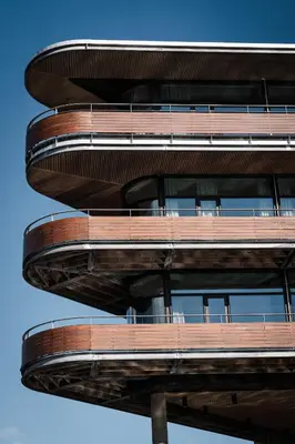 a tall building with a circular balcony on it at Quality Hotel Ulstein in Ulsteinvik