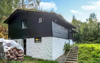 a black and white house with a black roof at Lovely Home In Stranda With Wifi in Stranda