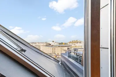 a view from a window of a city at Penthouse apartment in Bergen in Bergen
