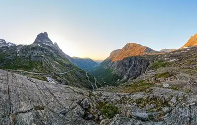 a view of a mountain valley with a road at 2 Bedroom Lovely Home In Innfjorden in Innfjorden