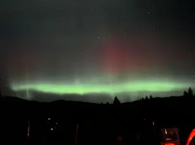 an image of the northern lights in the sky at Stabbur med fantastisk utsikt! in Steinkjer