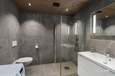 a bathroom with a shower and a toilet and a sink at Nesfjellet in Nes i Ådal