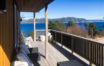 a porch of a house with a view of the water at Stunning Home In Lensvik With Wifi in Lensvik