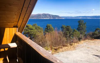 a view of the ocean from a porch of a house at Stunning Home In Lensvik With Wifi in Lensvik