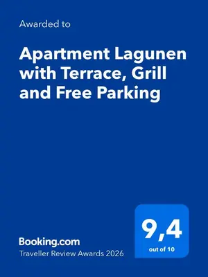 a blue sign with the text augmentedlearning with patience girl and free parking at Apartment Lagunen with Terrace, Grill and Free Parking in Bergen