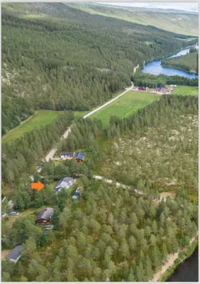 an aerial view of a forest and a river at Hytte Elvdal in Nymoen