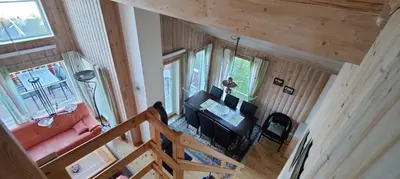 an overhead view of a living room with a couch at Matthias Hytte in Fevåg