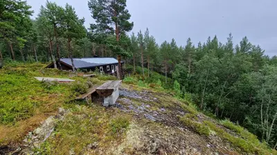 a house on top of a hill in a forest at Utsikten in Korsnes