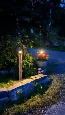 a garden with a candle and flowers on the side of a road at Shelby's Home in Heimstad