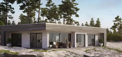 a rendering of a small house on a beach at Eksklusiv hytte i skjærgården! in Austevoll