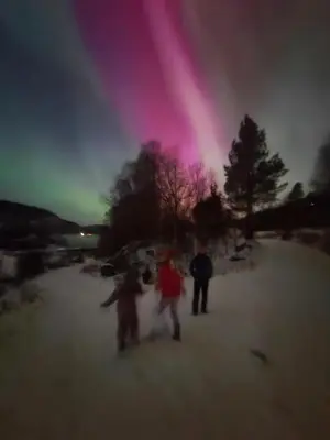 a group of people playing in the snow at night at Øen Hytter - Hytte 2 in Sørbø