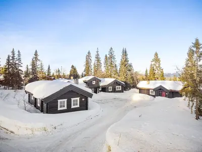 a group of cabins in the snow with trees at Trysilfjellet Nord 356 C in Trysil