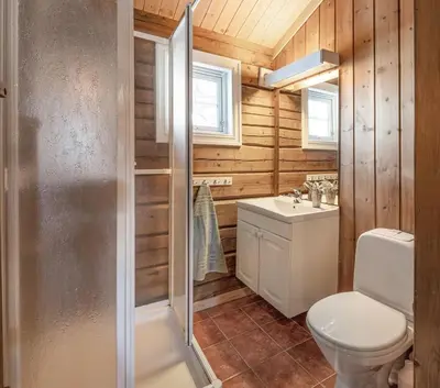 a bathroom with a toilet and a shower at Trysilfjellet Nord 356 C in Trysil