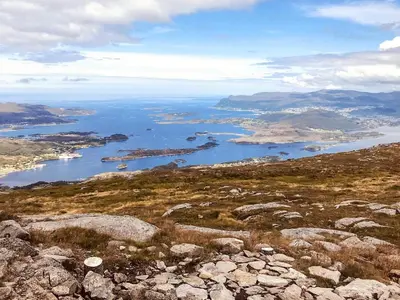 a view of a large body of water on a mountain at 9 person holiday home in GURSKØY-By Traum in Kjellsund
