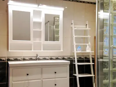 a bathroom with a sink and a mirror at 10 person holiday home in HOSTELAND-By Traum in Hosteland