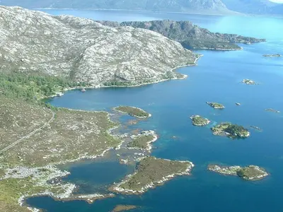 an aerial view of a group of islands in the water at 6 person holiday home in Kalvåg-By Traum in Kalvåg