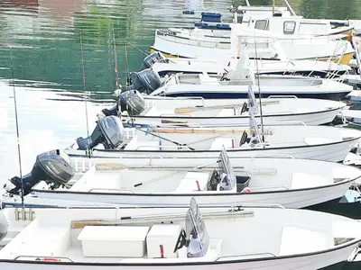 a bunch of boats are docked in the water at 6 person holiday home in Sørbøvåg-By Traum in Sørbø