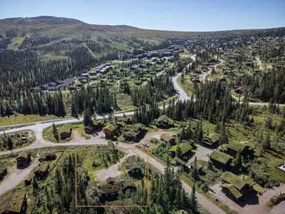 an aerial view of a park with trees and a road at Trysilfjellet Nord 356 A and B in Trysil