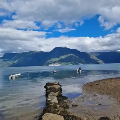 Feriehus ved fjorden i Solvorn