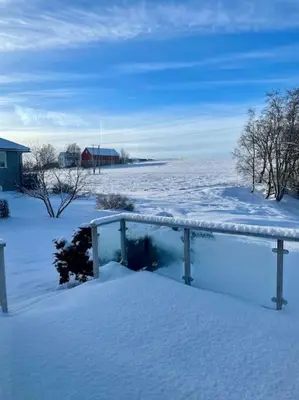 a snow covered field with trees and a fence at Et helt hus i fredelige omgivelser med utsikt! ca 10 min fra Trondheim sentrum in Trondheim