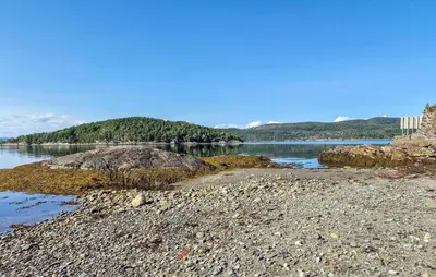 a beach with some rocks and water and trees at 2 Bedroom Nice Home In Skatval in Tilleraune