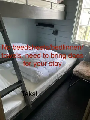 a bedroom with a bunk bed with a ladder at Flott Leilighet i stølen oppdal for 6 personer, ski in, ski out in Oppdal