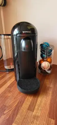 a coffee maker sitting on top of a wooden table at Dalgårdveien 5 in Trondheim
