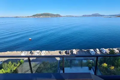 an aerial view of a large body of water at Villa with a view in Ålesund