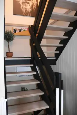 a staircase in a room with a potted plant at Entire house less than 2 km from Granåsen, WC 2025 in Trondheim