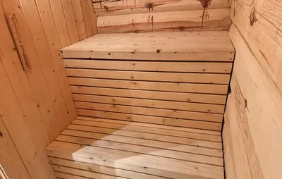 a wooden stairs in a sauna at Lovely Home In Uvdal With Sauna in Uvdal