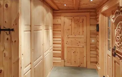 a wooden walk in closet with wooden walls and a door at 2 Bedroom Lovely Home In Oppdal in Oppdal