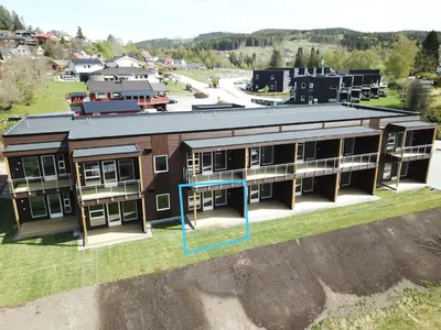 an aerial view of a building with a lot of windows at Modern apartment with two bedrooms in Moelv
