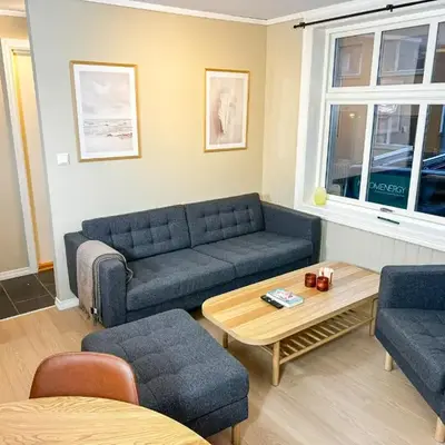 Sentral leilighet med parkering og peis