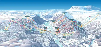 a map of a ski resort with mountains at Modern apartment in the heart of Geilo center in Geilo