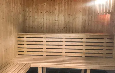 a wooden bench in a sauna at Lovely Apartment In Bjorli With Sauna in Bjorli