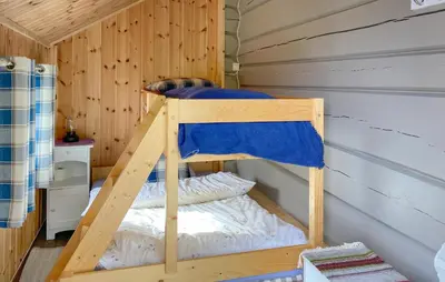 a bunk bed in a wooden room with a ladder at Stunning Home In Todalen in Ålvundfjord
