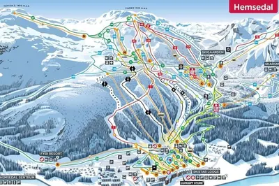 a map of a ski resort in the snow at Ski-in ski-out - Hemsedal in Fjellandsbyen - view to the slopes in Hemsedal